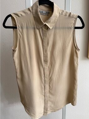 Uniqlo Beige Silk Sleeveless Button-Front Shirt